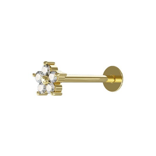 SUMIRE 14K Solid Gold Cubic Zirconia Studded Flower Flat Back Stud