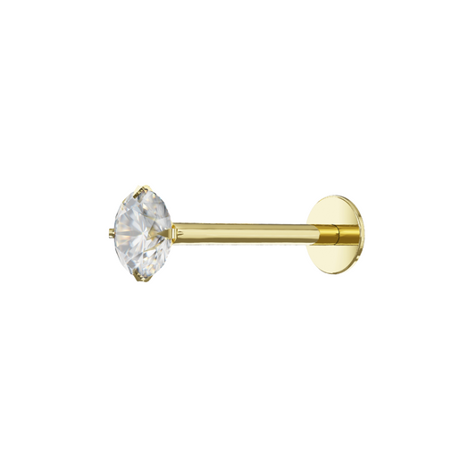 Aronia 9K Solid Gold Cubic Zirconia Studded Classic Flat Back Stud