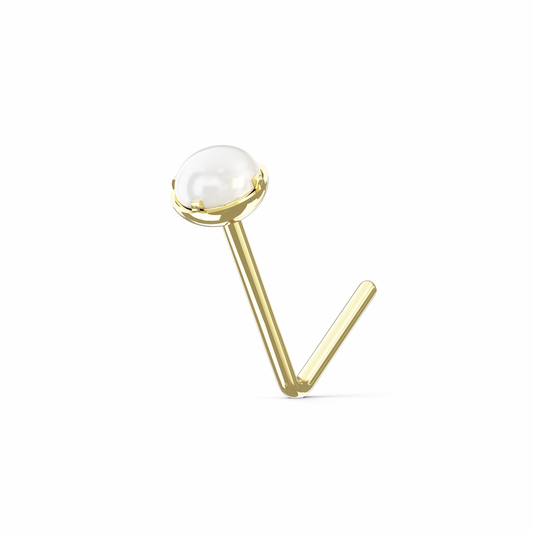 Peregrine 9K Solid Gold Pearl Stone L-Bend Stud