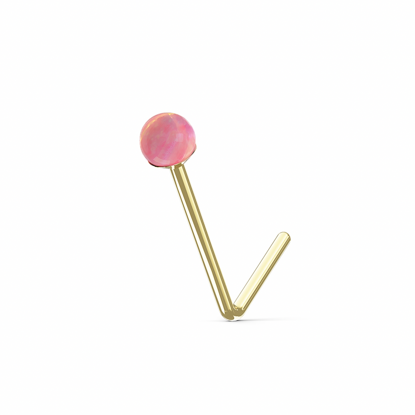 PINKS 9K Solid Gold Round Opal Stone L-Bend Stud