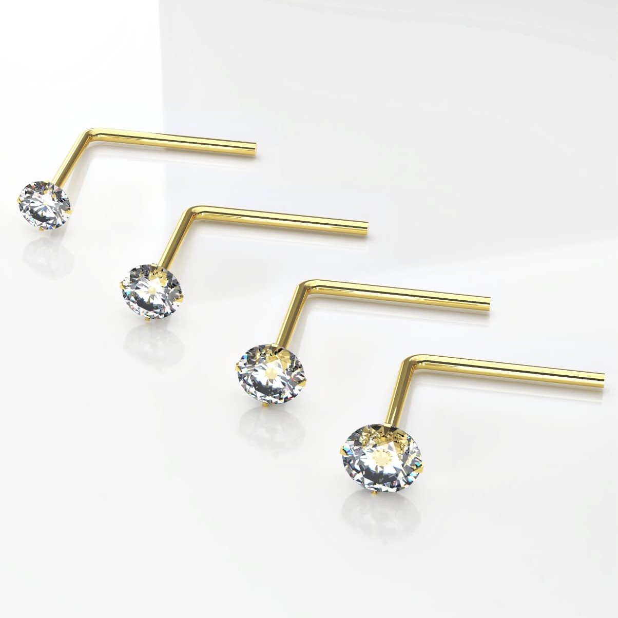 RHODES 18K Solid Gold Cubic Zirconia Set L-Bend Stud