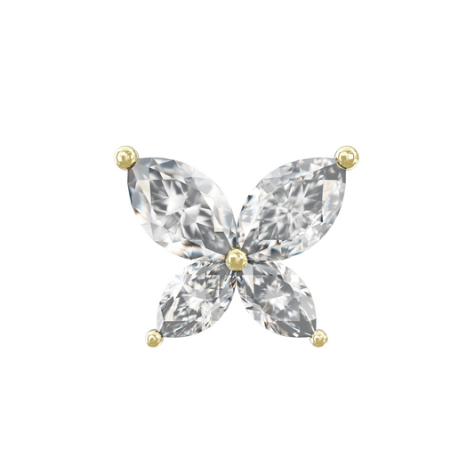 ERANTHIS 14K Solid Gold Cubic Zirconia Butterfly Flower Flat Back Stud