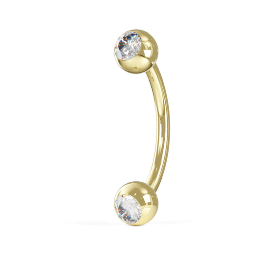 Iris 14K Solid Gold Cubic Zirconia Studded Ball Curved Barbell