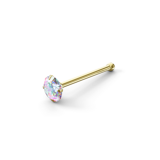 Ankur 9K Solid Gold Round Crystal Nose Bone Stud