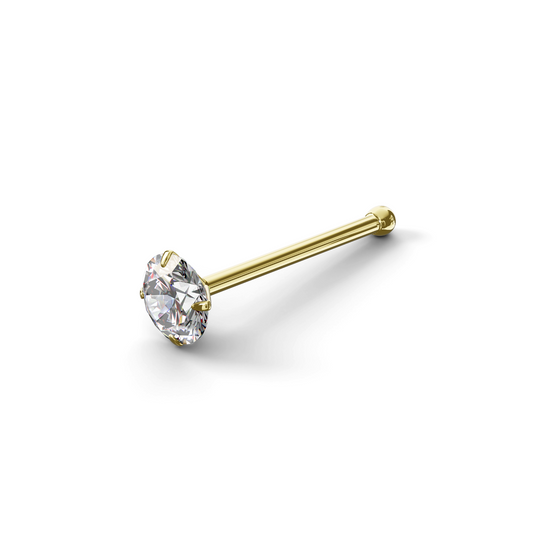 NIGELLA 14K Solid Gold Round Cubic Zirconia Nose Bone Stud