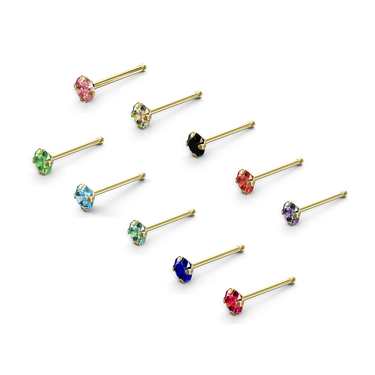 Ankur 14K Solid Gold Round Crystal Nose Bone Stud