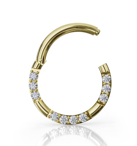 Achillea 14K Solid Gold Cubic Zirconia Prong Set Segment Clicker